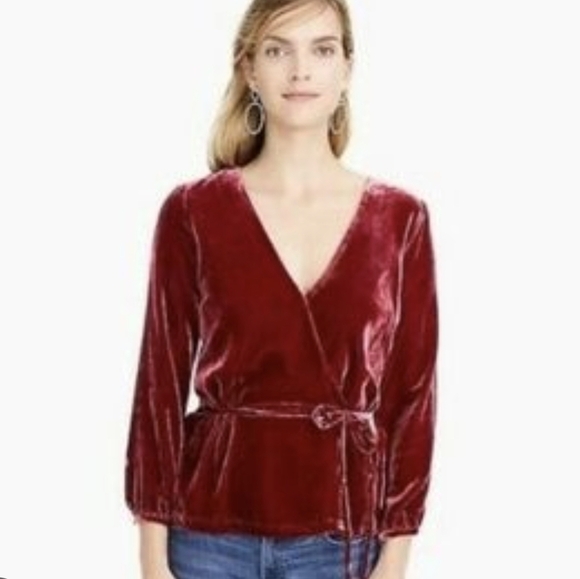 NWT J. Crew Burgandy Faux Wrap Peplum Top - Picture 4 of 10